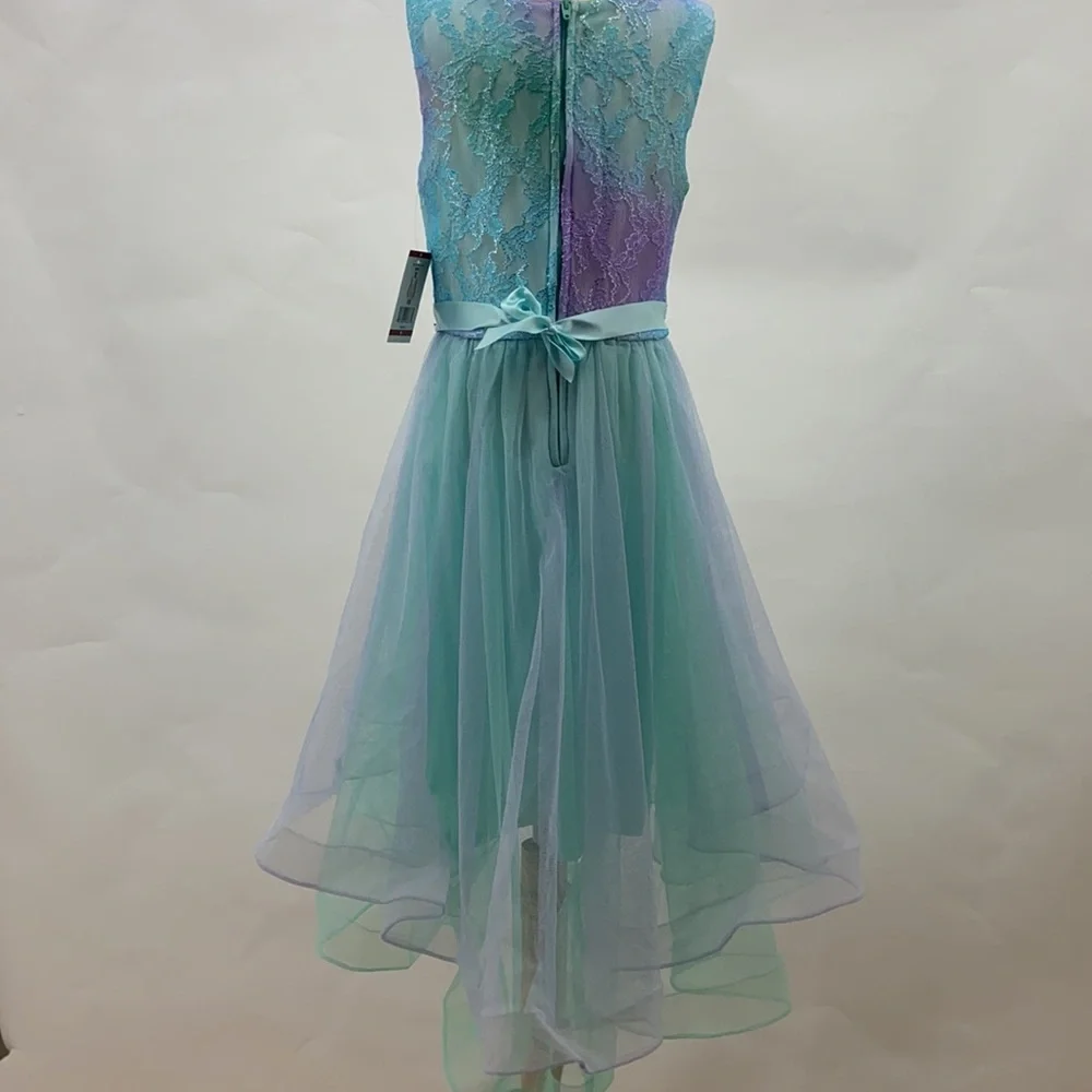 Boutique Emily Rose Hi Lo Rhinestone waistline tie ribbon‎ back w/ zipper